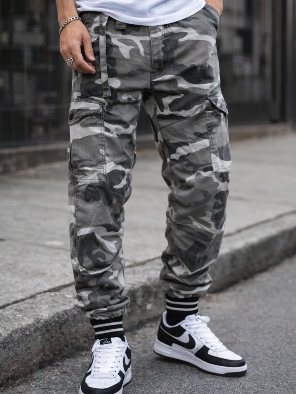 Reclaimed Vintage Camo Cargo Jogger Pants Gray Black Tactical Style Size S